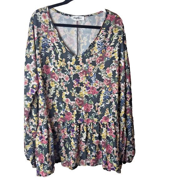 Haptics Women's Multicolor Floral V-Neck Long Sleeve Gathered Bottom Size 3X - Picture 1 of 7